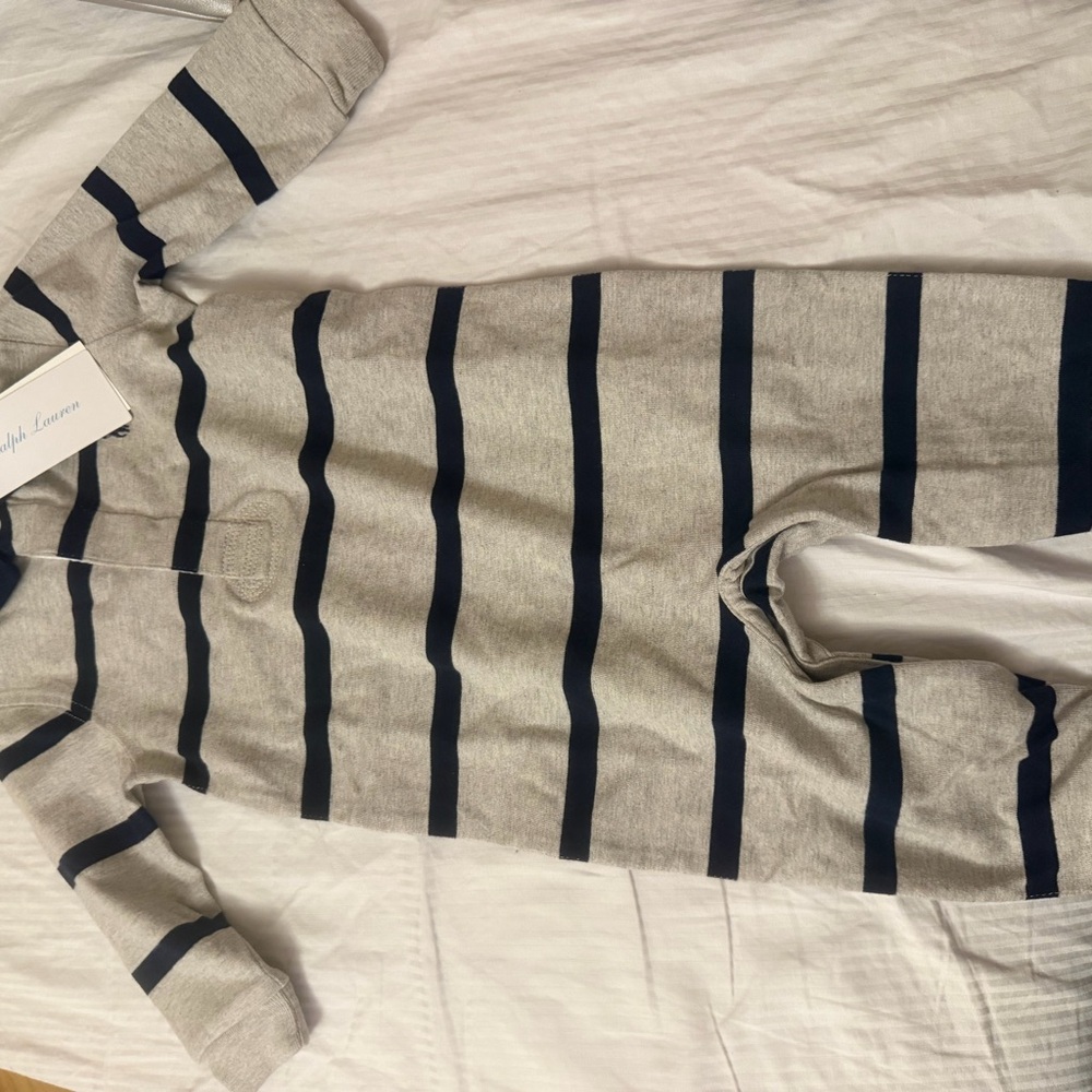 Polo by Ralph Lauren Gray and Navy Striped Bodysuit
